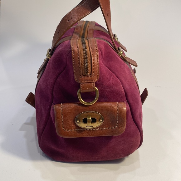 FOSSIL Maddox Brown Leather with Purple Suede Satchel - Picture 3 of 11